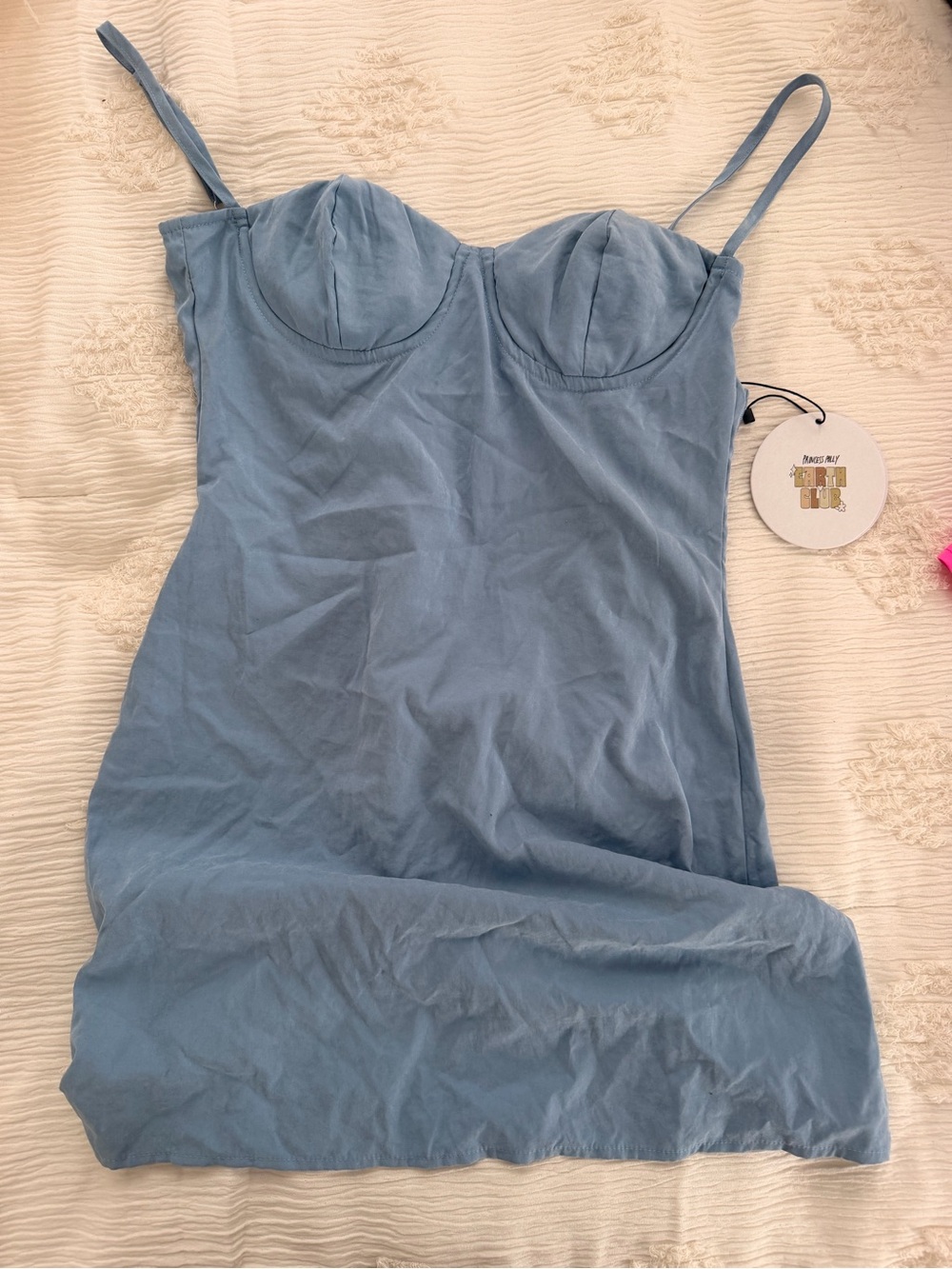 Princess Polly Dusty Blue Satin Slip Dress with Cups